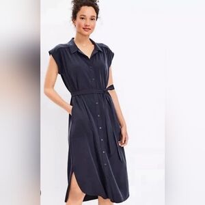 Lou & Grey Navy Button-Front Midi Dress